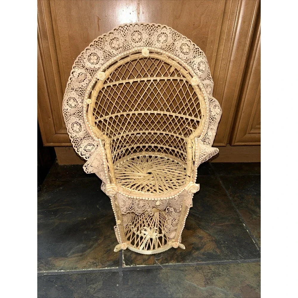 Vintage Mini Wicker Rattan Peacock Chair 15